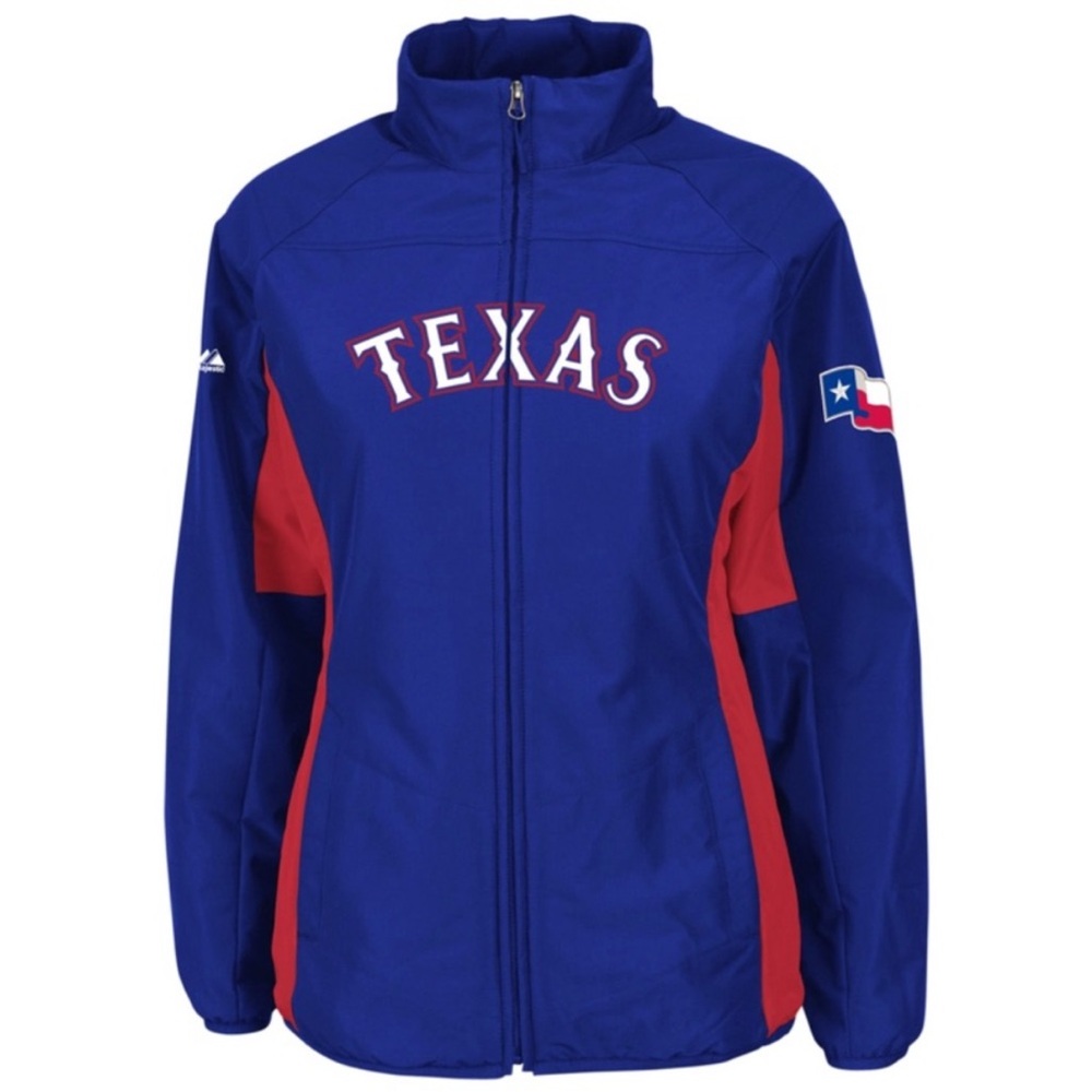 Majestic Texas Rangers Double Climate Women's Blue and Red Jacket
